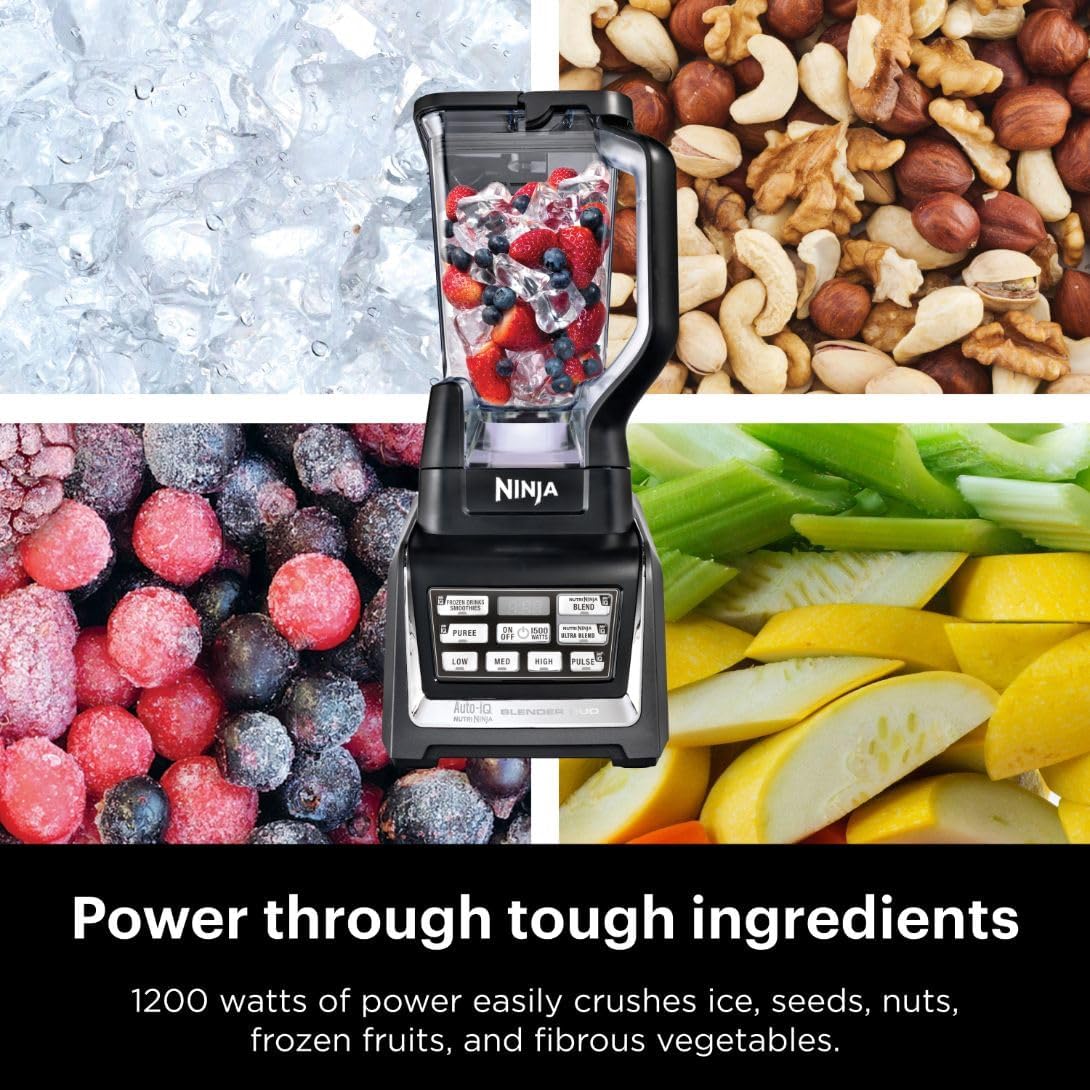 Ninja BL642 Nutri Ninja Personal & Countertop Blender with 1200W Auto-iQ Base, 72 oz. Pitcher, and 18, 24, & 32 oz. To-Go Cups with Spout Lids