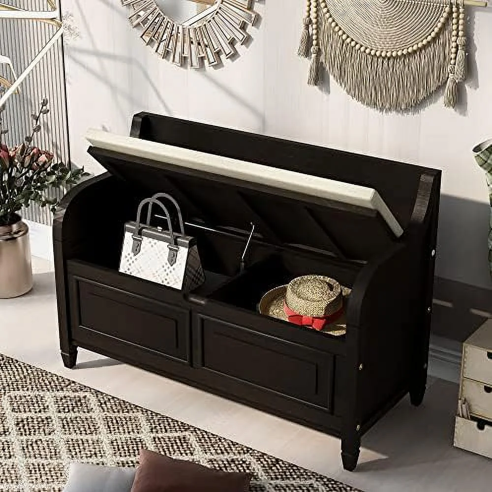 KBANZIBIU Bench with Cushion  Shoe Bench with 2 Doors Cabinet Shoe Cabinet for Entryway Hallway  Living Room  Mudroom (Brown)