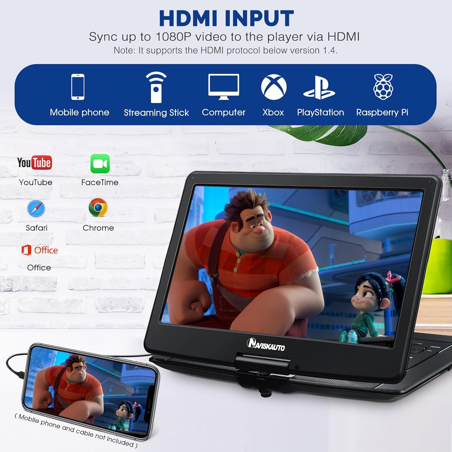NAVISKAUTO 17.9" Portable DVD Player with 15.6'' Large Screen 6 Hours Rechargeable Battery Support HDMI Input, Sync Screen, Last Memory, Region Free