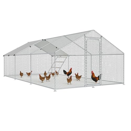 Chicken Coop Poultry Cage Large Metal Hen Run with Water-Resident Cover for Rabbit Duck House Outdoor Walk-in Chicken Pen for Yard