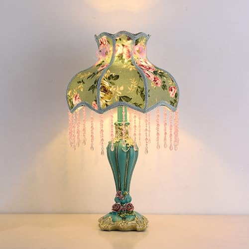 Lovely Table Lamp with Fabric Lampshade, Antique Flower Decorative Bedside Desk Lamp, Handmade Night Light for Bedroom Nightstand