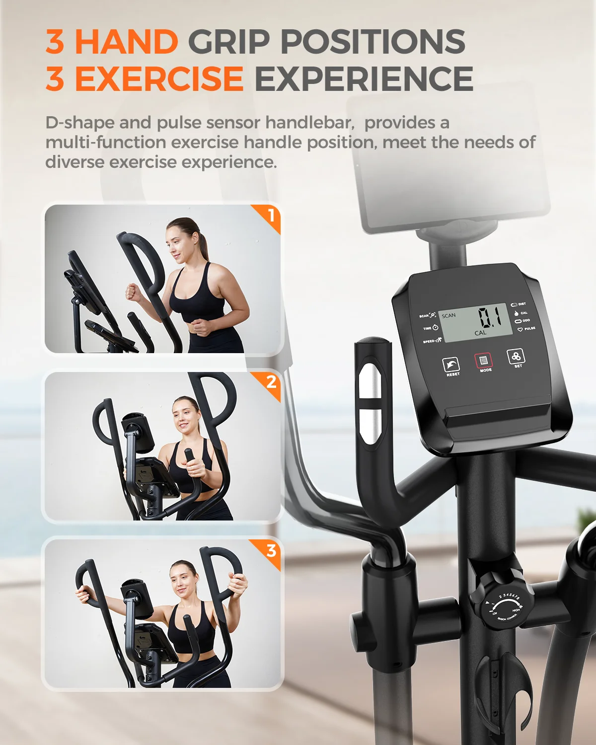 Pooboo Silent Magnetic Elliptical Bike Stationary Exercise Machine for Home Gym Cardio Workout 300lb