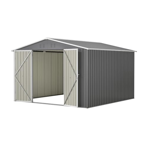6x4 ft Small Outdoor Metal Storage Shed with Floor Frame & Lockable Door, Heightened Entry Garden Tool Shed for Backyard, Durable Galvanized Steel