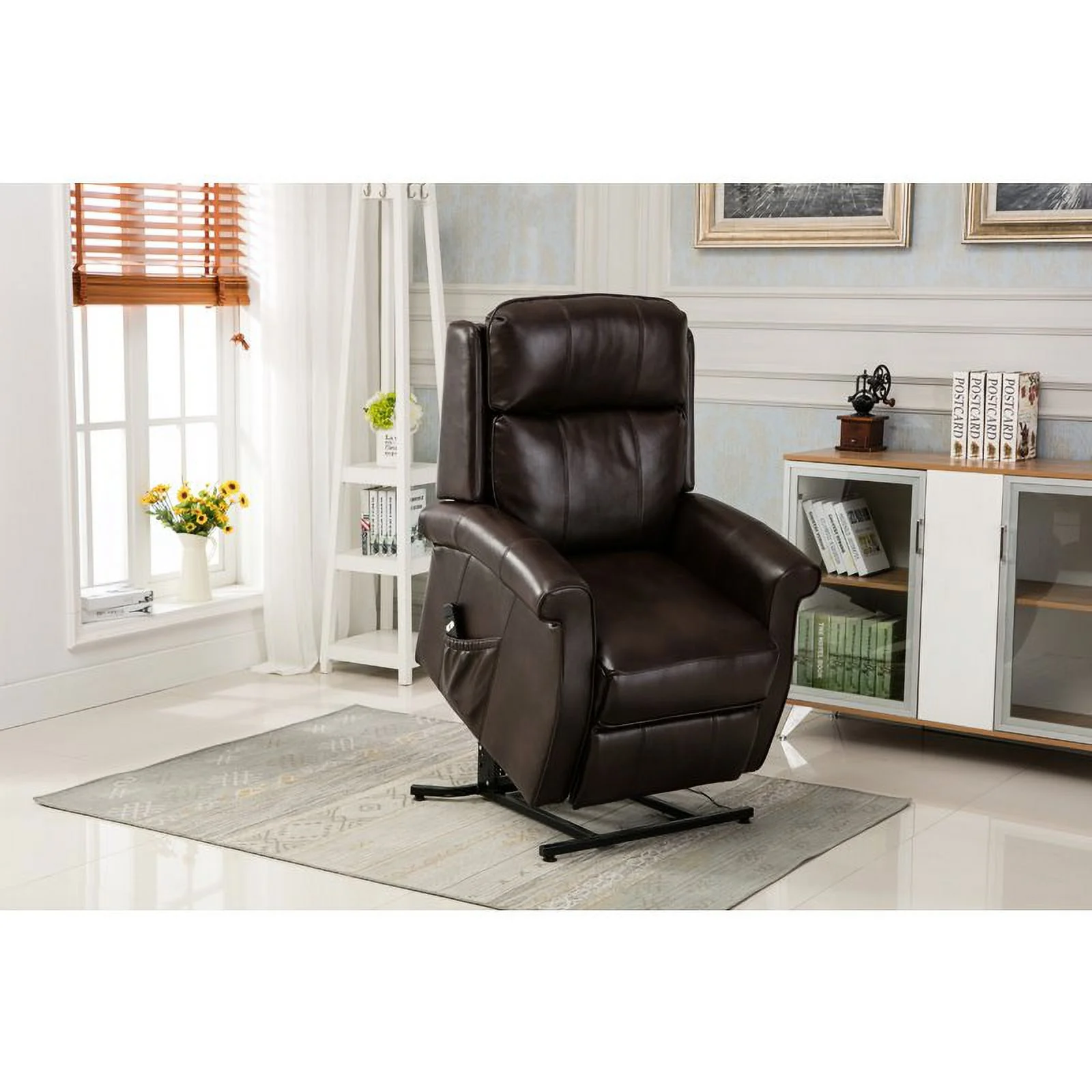 Bowery Hill Traditional Styled Faux Leather Lift Chair in Brown