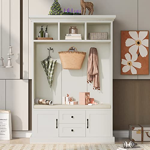 47'' Widen Hall Tree Coat Hanger with 3 Hooks and Storage Bench