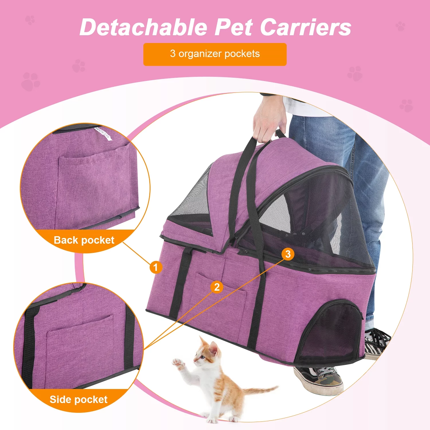 YRLLENSDAN Pet Stroller Premium 3-in-1 Multifunction Dog Cat Jogger Stroller for Medium Small Dogs Cats Folding Lightweight Travel Stroller with