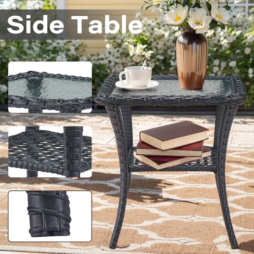 Patio Wicker Chairs Swivel Rocker - Outdoor Swivel Rocking Chairs Set of 2 with Rattan Side Table