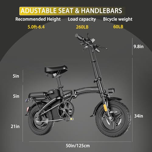 Electric Bike for Adults 500W Motor, 14" Folding Ebike Max 23MPH, Electric Bicycle with 48V12AH Removable Battery, 35Mile PAS Range
