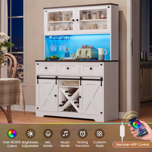 Buffet Cabinet with Storage & Charging Station, 53" Farmhouse Coffee Cabinet with Compartment Drawer