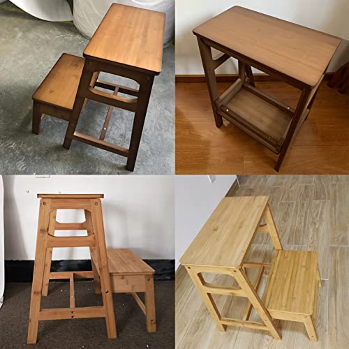 2-Step Ladder Stool, Dual Purpose Folding Solid Wood Step Stool, Portable Non-Slip Display Stand for Balcony Coffee Shop, Save Space