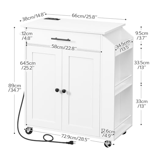 HOOBRO Kitchen Island with Power Outlet, Kitchen Storage Island with Spice Rack and Drawer, Rolling Kitchen on Wheels, for Home, Dining Room