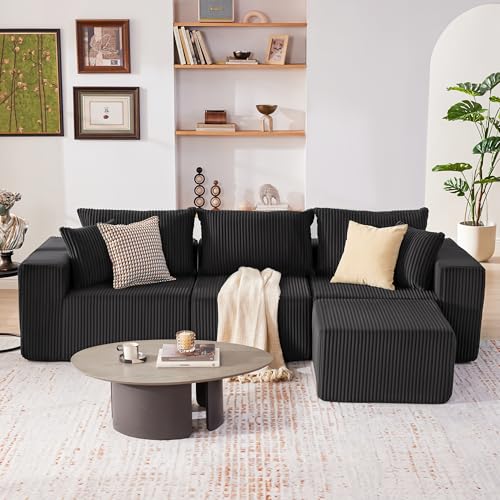 107.4" Cloud Couch Sectional, Modular Sofa with Deep Seat, Plush Corduroy L Shaped Boneless Couch, Convertible Sectional Couches for Living Room