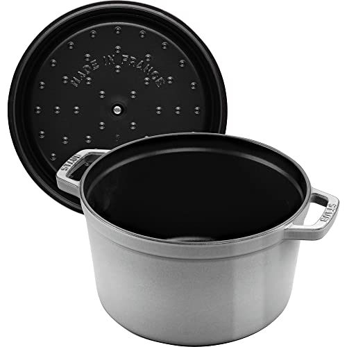 STAUB Cast Iron Dutch Oven 5.5-qt Round Cocotte, Made in France, Serves 5-6, Black Matte
