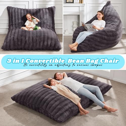 Hobestluk 3 in 1 Bean Bag Chair Giant Bean Bag Chairs Convertible Bean Bag Floor Cushion with Machine Washable Cover