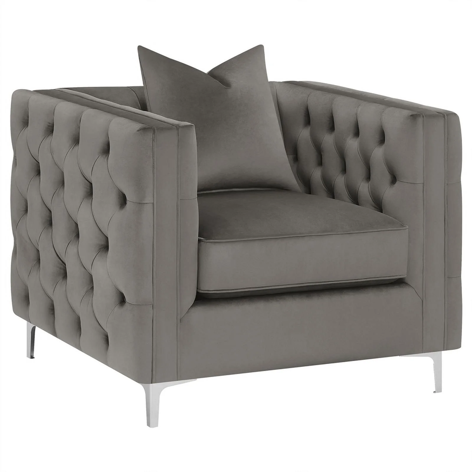 Maklaine 3-piece Velvet Tufted Tuxedo Arms Living Room in Set Urban Bronze