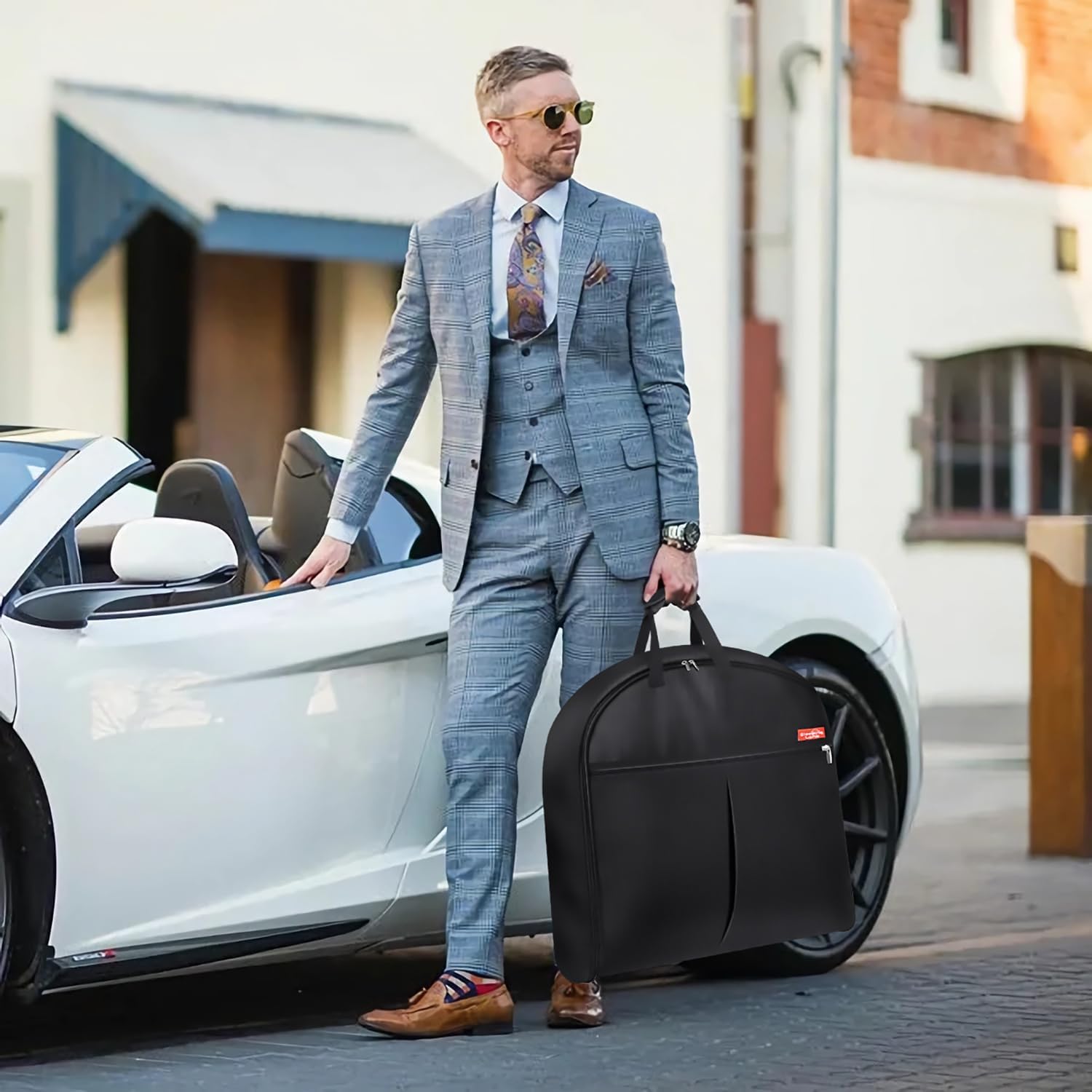 SLEEPING LAMB Carry On Garment Bag for Travel, 43’’ Heavy Duty Suit Bag for Men Travel with Metal Hook