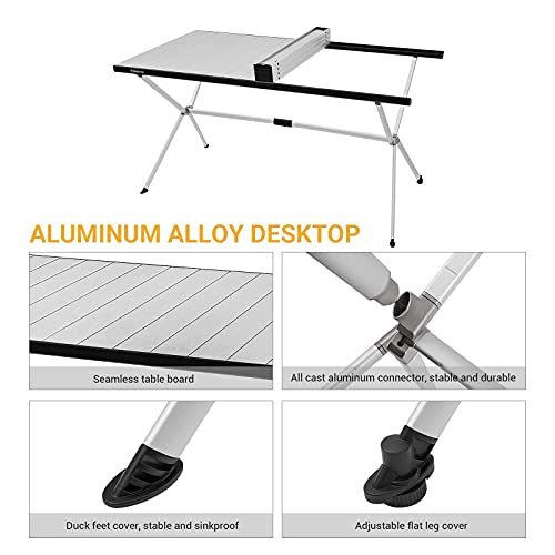 KingCamp Camping Table Folding Portable Table Aluminum Roll Up Lightweight Foldable Large Camp Table for Indoor Outdoor Picnic Backyard, 53.5"X27.5"