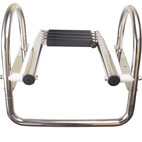 4-Step Heavy-Duty Stainless Steel Pontoon Boat Ladder with Extra Wide Steps & Handrails | Telescoping Folding Rear Entry Ladder, 600lbs Capacity