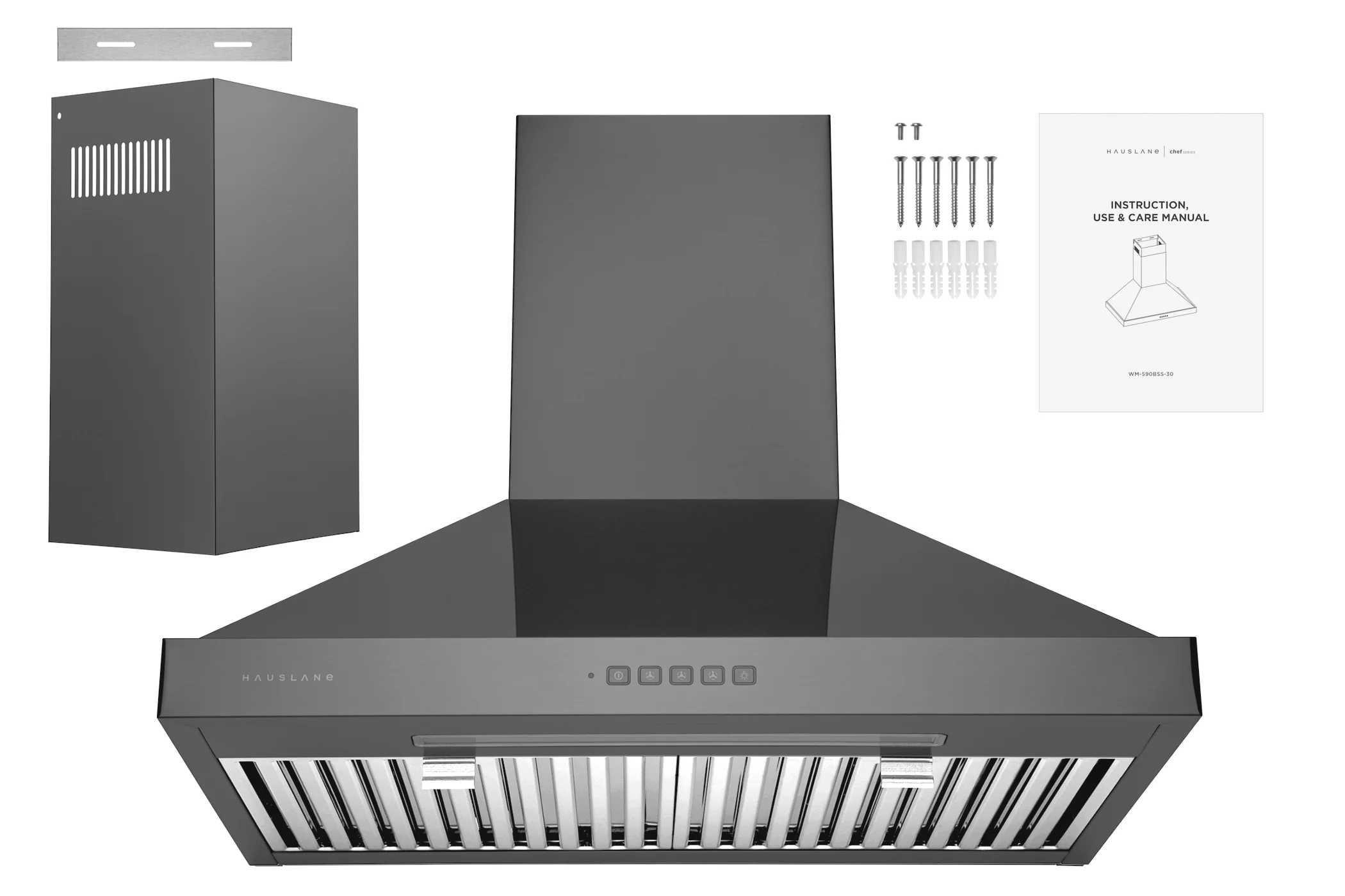 Hauslane WM-590BSS-30 30 in. Convertible Wall-Mounted Range Hood, Black Stainless Steel