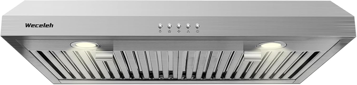 Range Hood 30 Inch Under Cabinet Range Hood,Stainless Steel Kitchen Hood,Ductless/Ducted Convertible,with Top/Rear Vent,3-speed Button control,600CFM