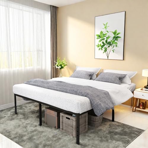 Full Size Bed Frame, 14 Inch Metal Platform Bed with Iron-Art Headboard & Footboard, Classic Bed Frame with Heavy Duty Metal Slats Support