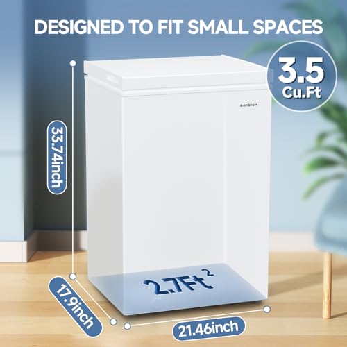BANGSON 3.5 Cu.Ft Chest Freezer, Compact Deep Freezer with Removable Basket, Adjustable Thermostat, Energy-Saving