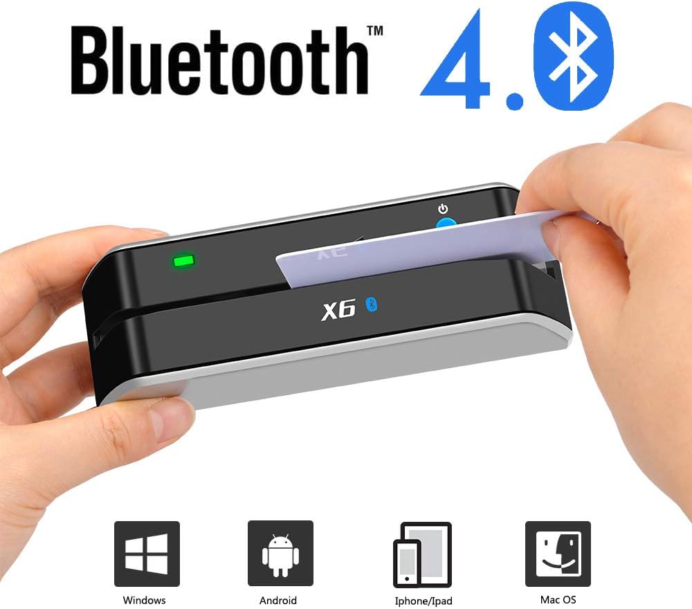 TNAIVE X6 Bluetooth Card Reader Writer USB 3 Tracks Swipe Encoder