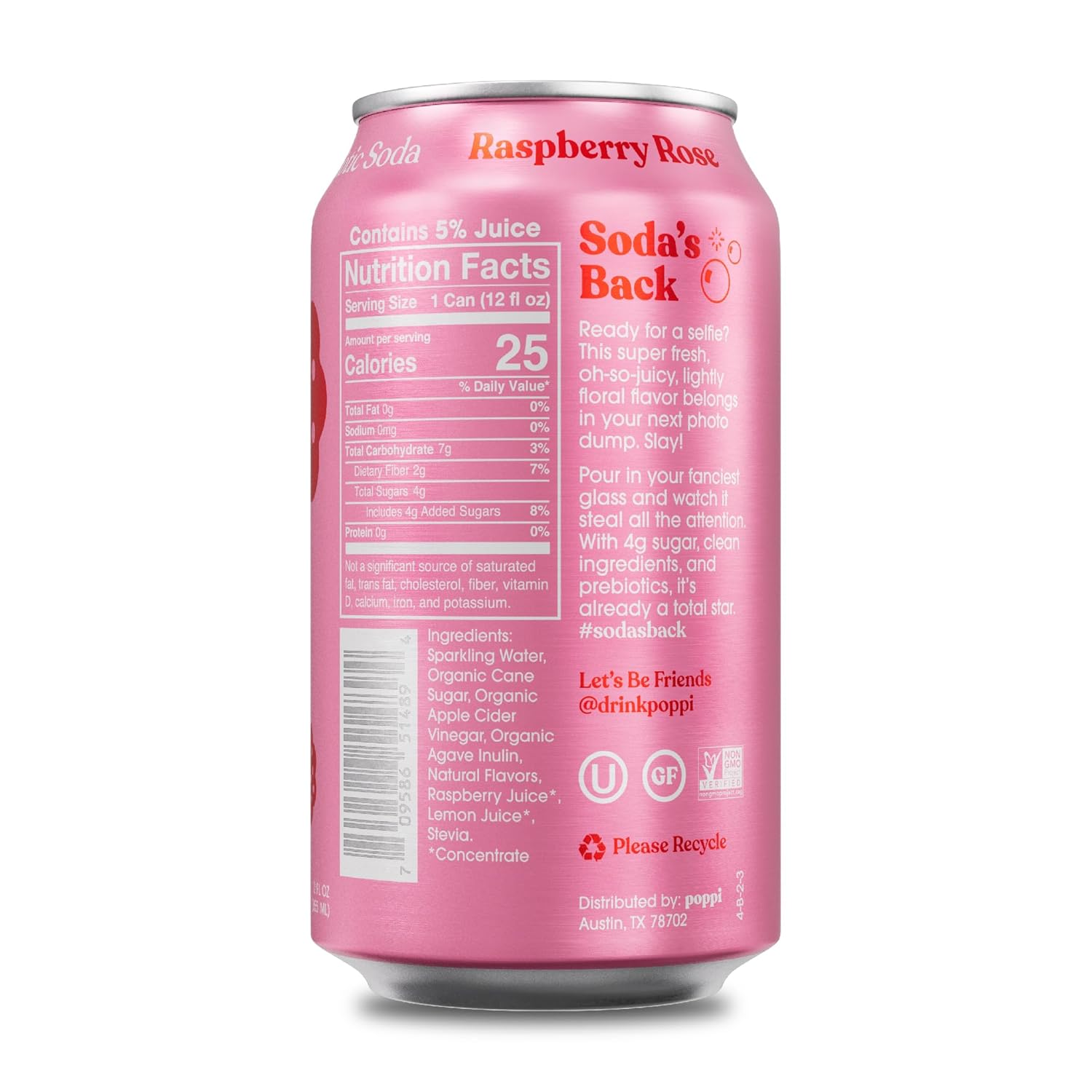 POPPI Sparkling Prebiotic Soda, Bulk 72-Pack, Ginger Lime, Watermelon and Raspberry Rose, Beverages made with Apple Cider Vinegar
