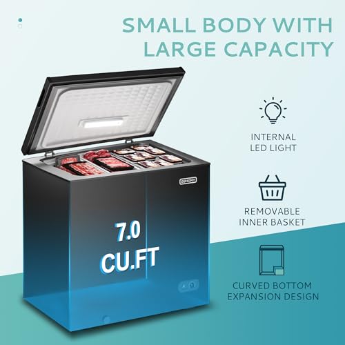 EUHOMY 3.5 Cu.Ft Chest Freezer with Removable Basket, Small Deep Freezer Adjustable 7 Thermostat, Quiet Mini Freezer Free-Standing Top Door