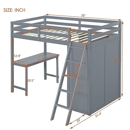 Harper & Bright Designs Full Size Loft Bed with Wardrobe and Desk, Solid Wood Loft Bed Frame with Storage, for Kids Teens Adults (Full Size, White)