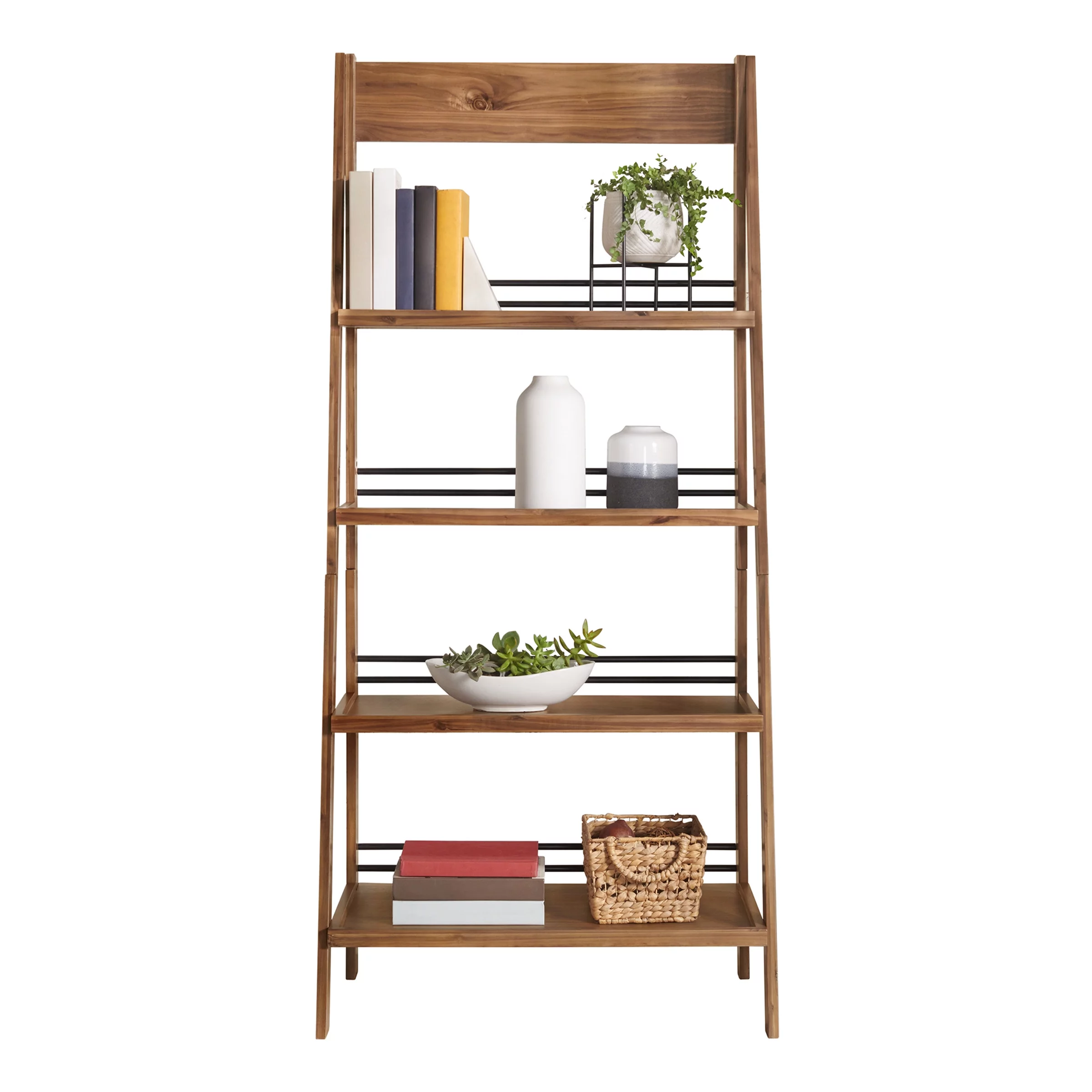 Lavish Home 4-Tier Tall Ladder Bookshelf for Living Room or Office (Walnut)