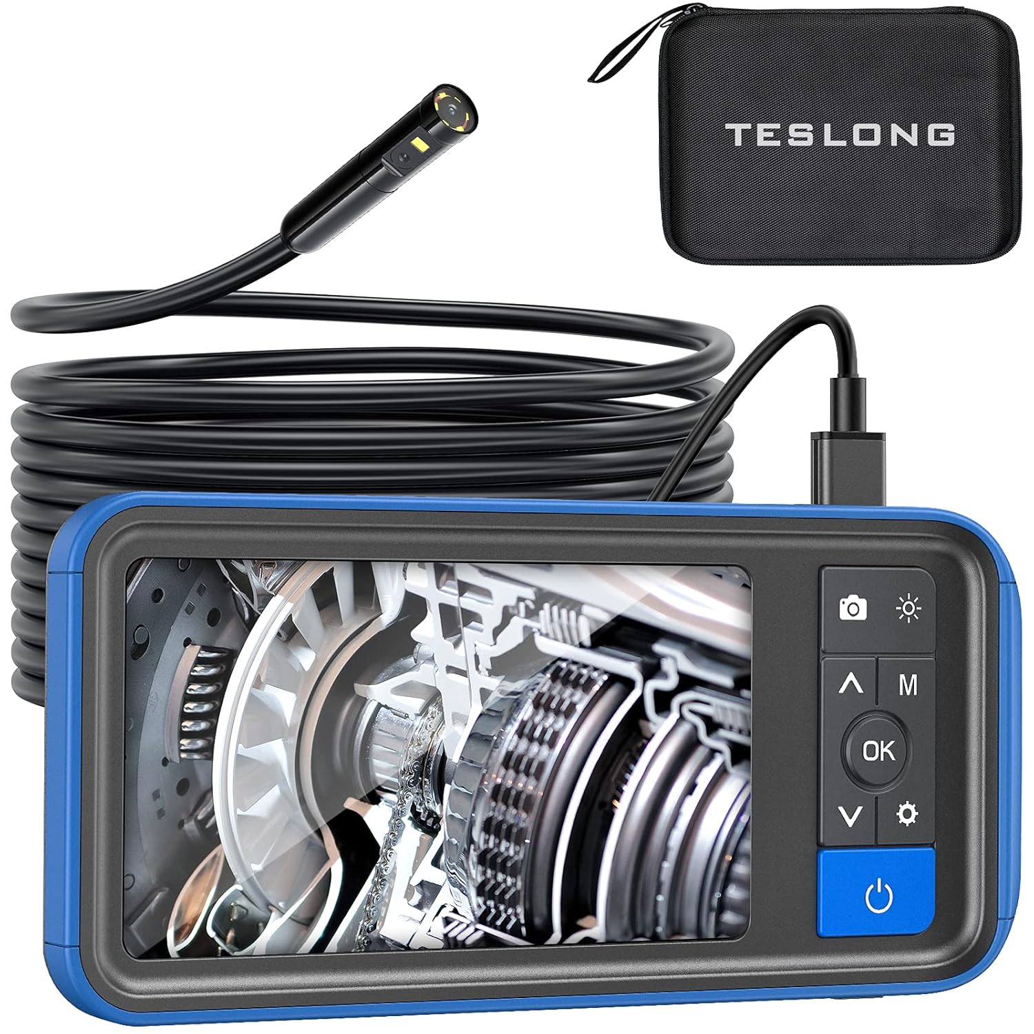 Dual Lens Endoscope Borescope, Teslong 4.5 HD Snake Inspection Camera with Light, Automotive Scope Camera with Flexible Cable