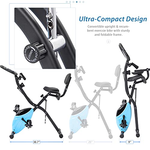 Workout Bike For Home - 2 In 1 Recumbent Exercise Bike and Upright Indoor Cycling Bike Positions, 10 Level Magnetic Resistance Exercise Bike