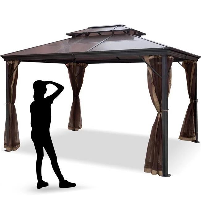 Patio Gazebo Canopy Hardtop with Mosquito Netting 10x12 ft Outdoor Gazebo Canopy - Curated Treasures Market
