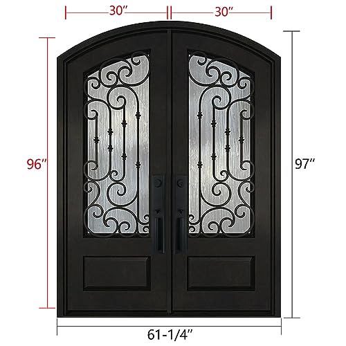 BGW 30X30X80 Left Inswing Matte Black Double Glazed Glass Iron Square Prehung Front Door ID03