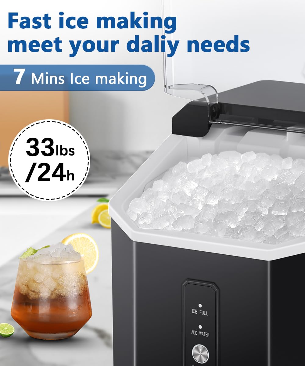 Joy Pebble Ice Maker Countertop, 10,000pcs/33lbs/Day, Portable Handheld Nugget Ice Maker Machine with Handle, Self-Cleaning