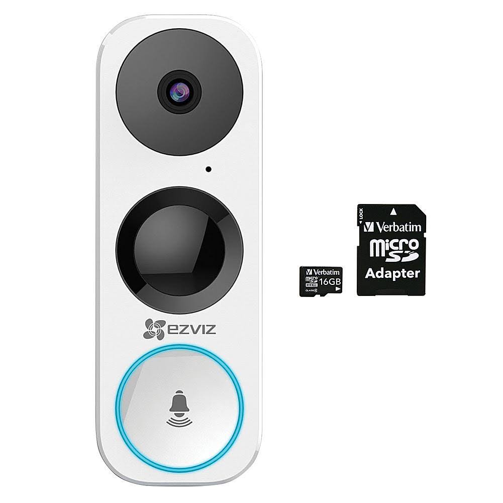 EZVIZ DB1 3MP Wi-Fi Smart Video Doorbell with Memory Card u0026 Adapter