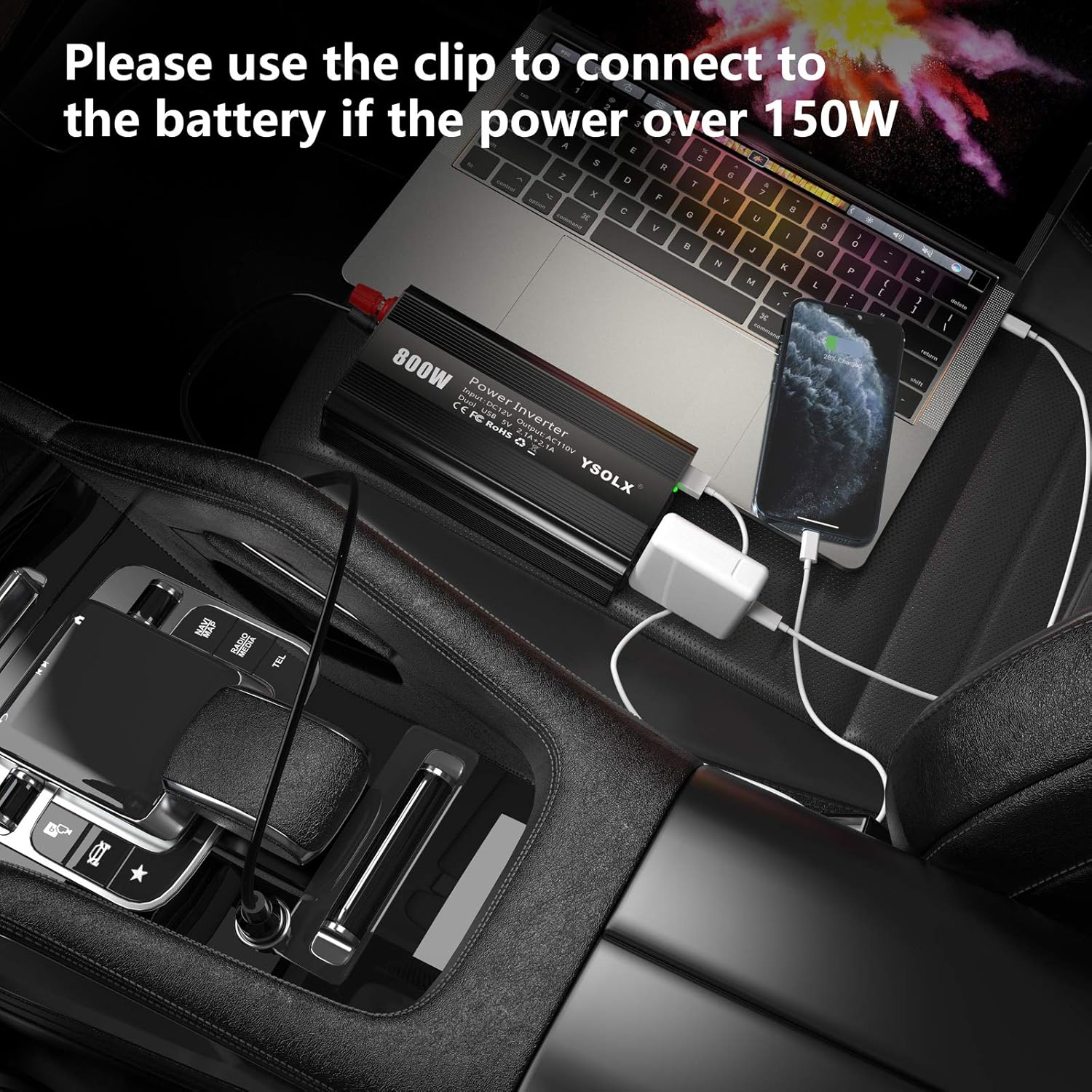 800W Power Inverter DC 12V to 110V AC Converter Car Plug Adapter Outlet Charger for Laptop Computer