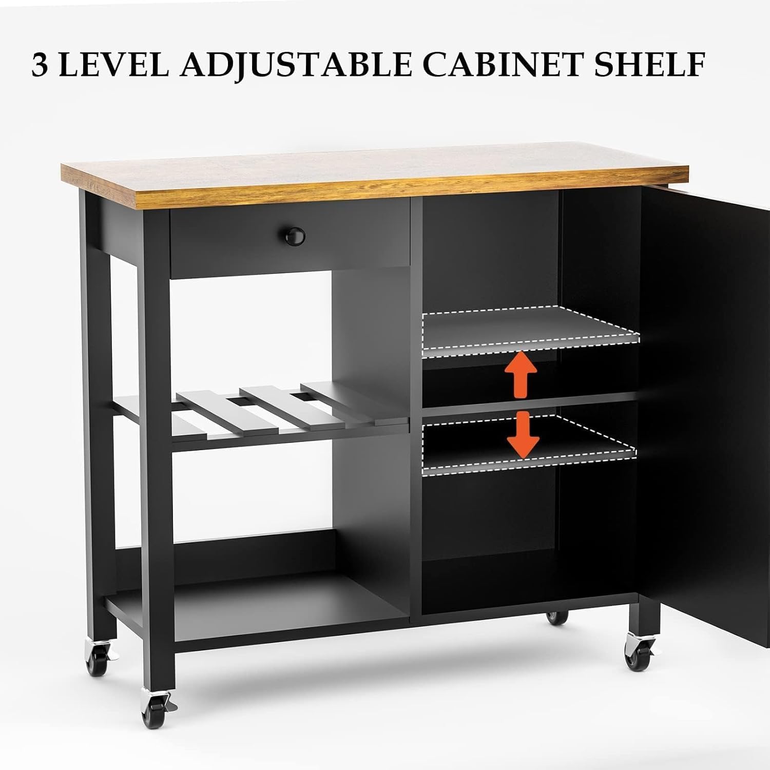 4 EVER WINNER Coffee Bar, Farmhouse Coffee Bar Cart on Wheels with Storage Cabinet and Adjustable Shelves