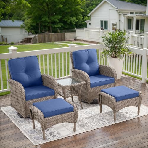 Patio Wicker Chairs Swivel Rocker - Outdoor Swivel Rocking Chairs Set of 2 with Rattan Side Table