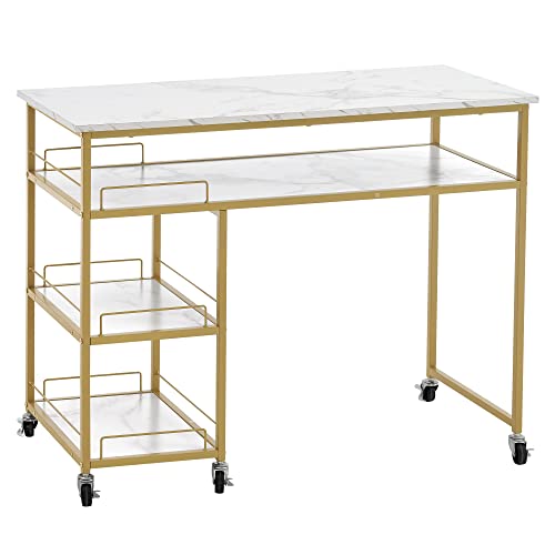 BarberPub Multifunctional Nail Table with Rolling Wheels, Spa Beauty Manicure Desk, Modern Simple Makeup Station 2401 (White)