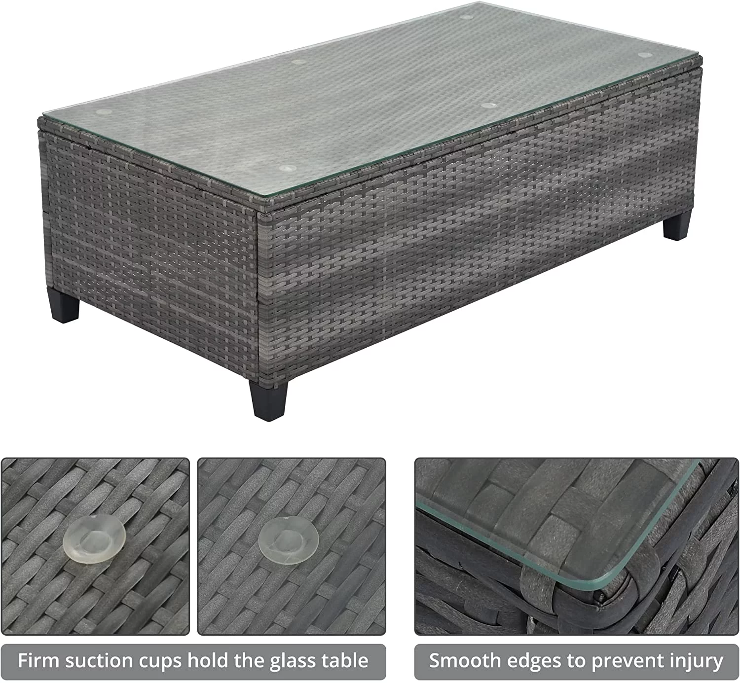 VIRUBI 8-Piece Half-Moon Outdoor Sectional Furniture Cushioned Sofa Set with Rectangular Coffee Table and Side Tables