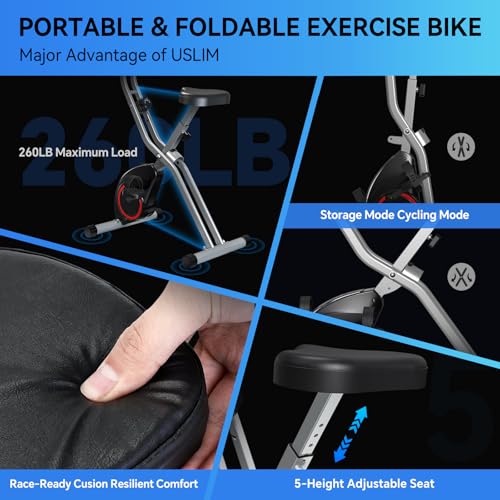 Foldable Exercise Bike Stationary Bikes for Home, 5 IN 1 Indoor Workout Bike, Cycling Bike with 16-Level Quiet Magnetic Resistance