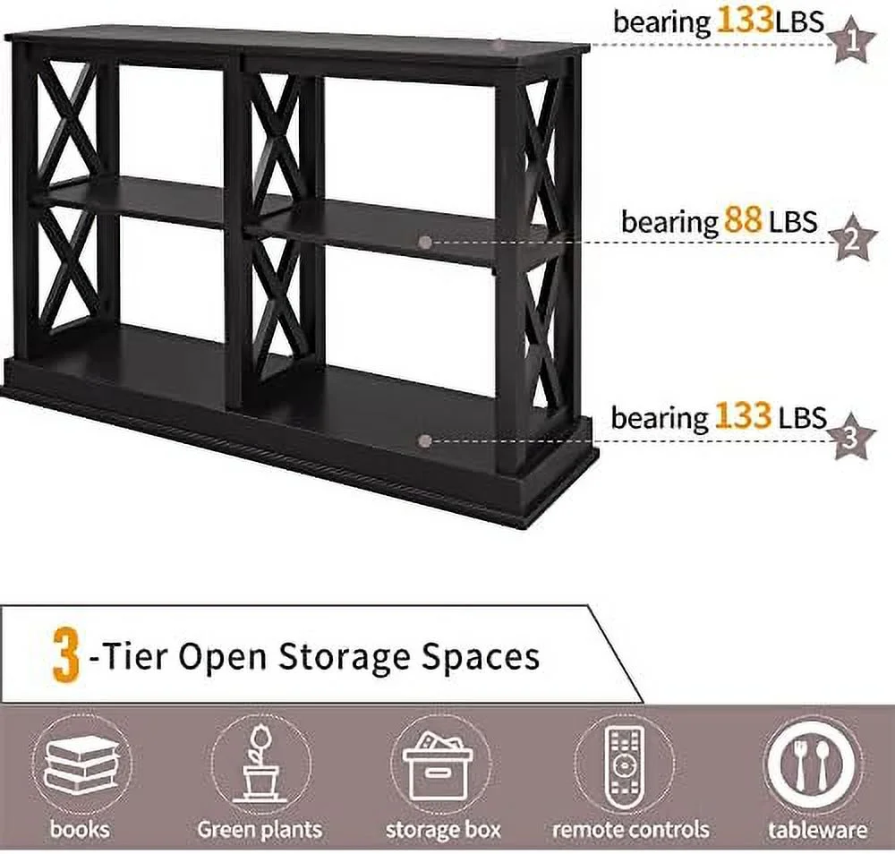 HBBOOMLIFE 46.5in Entry Console Table with Open Shelves and X-Shaped Frame  Hallway Entryway Sofa Side 3-Tier Table - Curated Treasures Market
