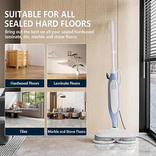 Steam Spin Mop, Floor Scrubber Steam Mop for Hard Floors Deep Cleaning, 2 Washable Mop Pads for Wood Hardwood Laminate Vinyl Tile Marble Floors