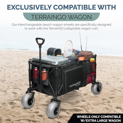 TerrainGO Beach Wagon Wheels for Sand | Quick-Change Interchangeable | Air-Filled Beach Cart Tires (for Extra Large Wagon Only. Will Not Work W/Large