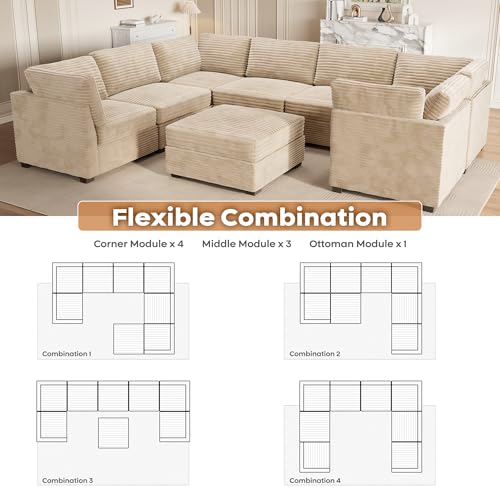ovios 130.7" Modular Sectional Sofa Couch, U-Shaped Cloud Couches with 2 Ottomans Chaise