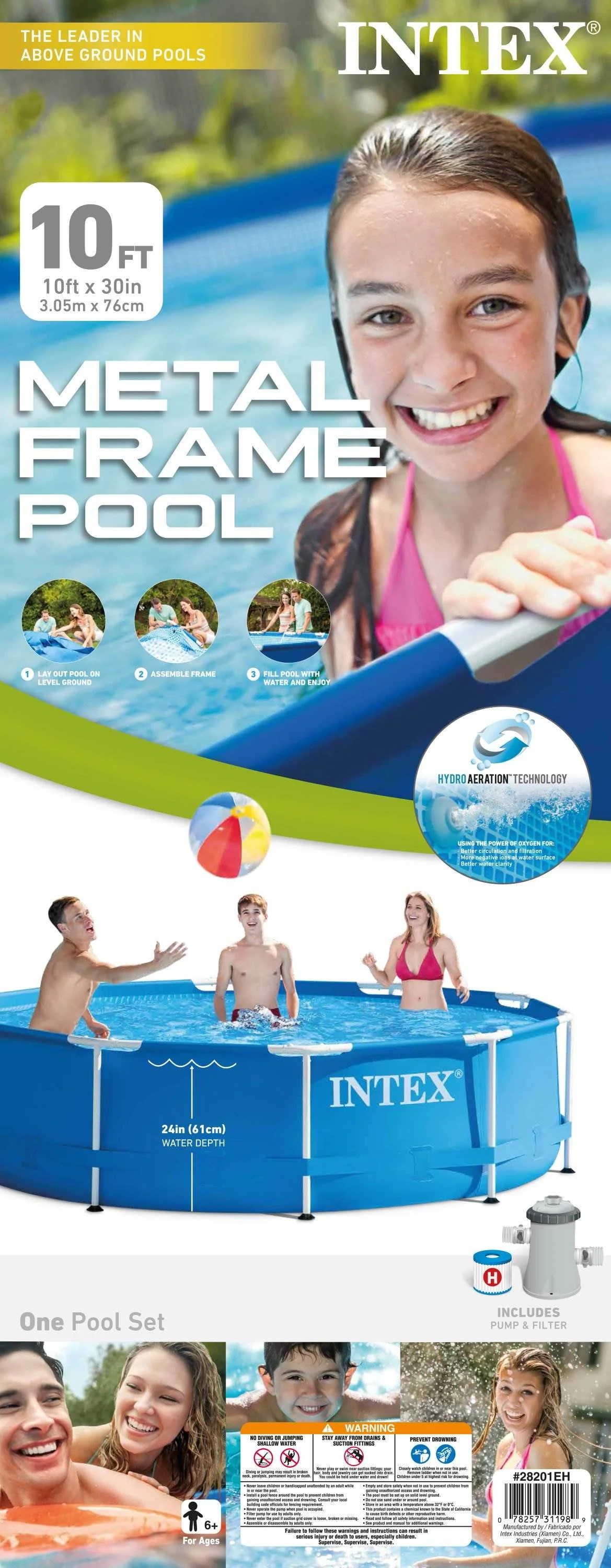 Intex Metal Frame 10' x 30 Outdoor Swimming Pool with Filter Pump & Cover Metal frame pools Round