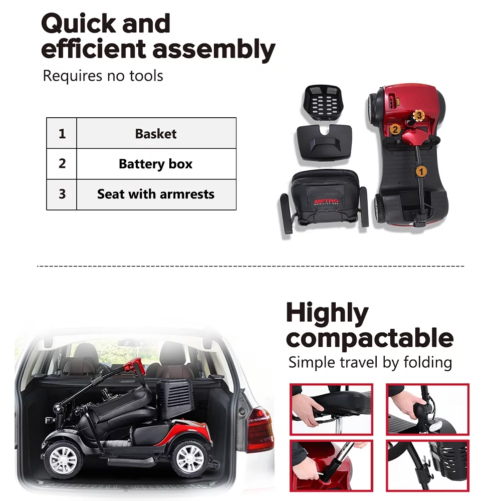 Outdoor Motorized Electric Carts for Senior, Heavy Duty Electric Scooters with 4 Wheel, Sliding Swivel Seat with Flip-Up Armrests for Adults