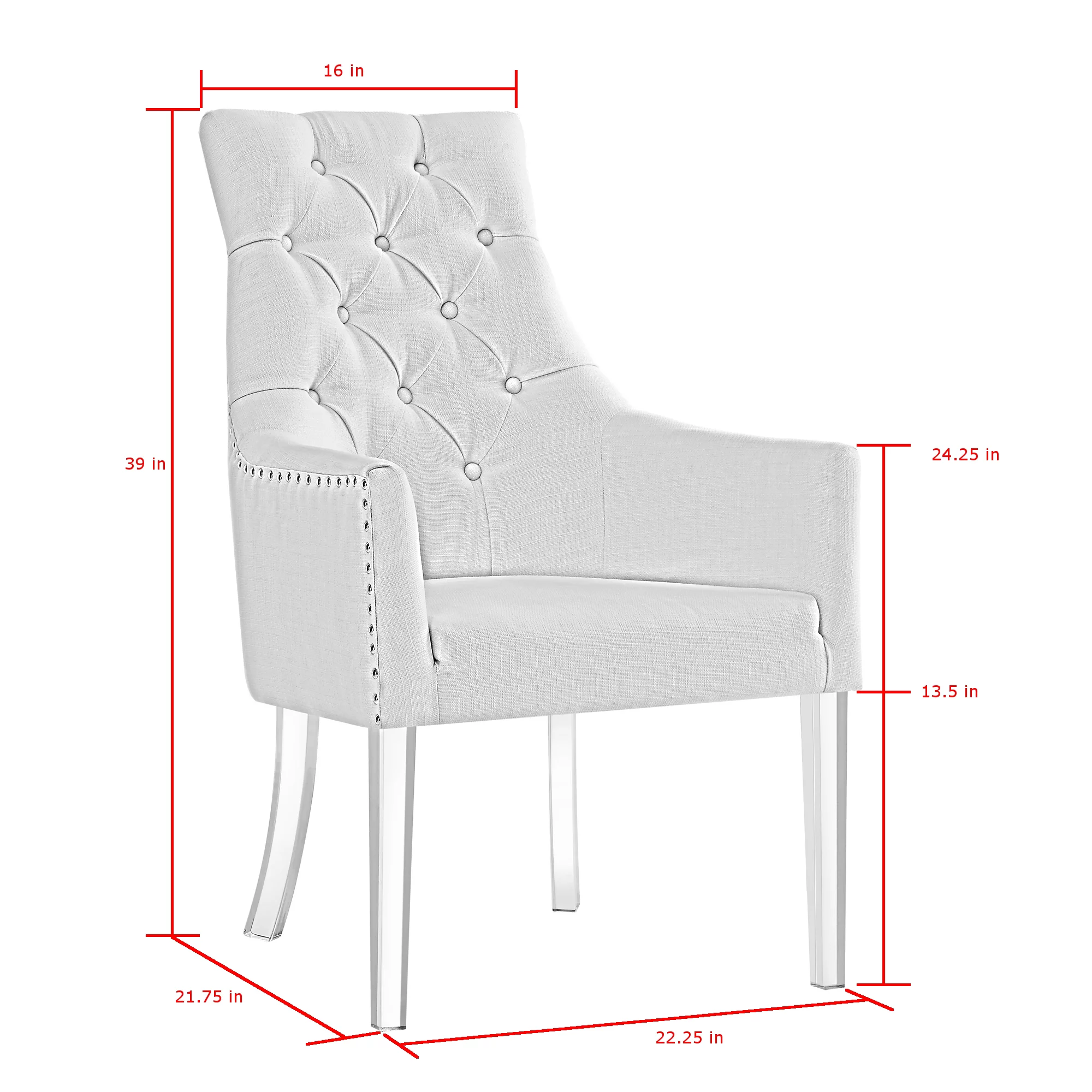 Inspired Home Gideon Velvet Dining Chairs Acrylic Leg Swoop Arm(Set of 2), Navy